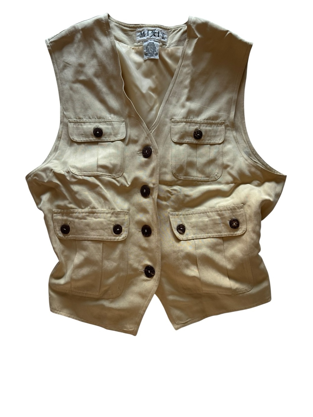 Mixit Cream Multi-Pocket Button Front Vest
